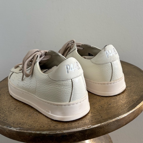 P448 Cream White Leather Sneakers with Light Taupe Laces - Picture 5 of 8